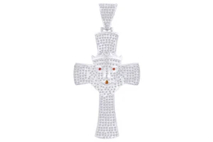 2.5 Ct Natural Diamond Lion Face Cross Pendant Rhodium Plated � Sterling Silver - Picture 1 of 1