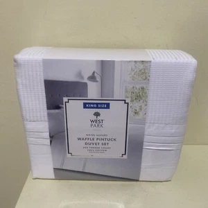West Park Hotel Luxury Waffle Band Pintuck Duvet Set King💯 Cotton 230x220cm - Picture 1 of 9