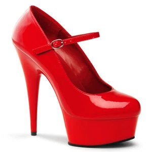 PLEASER DELIGHT-687 Women's Red Punk 6" Heel Platform Maryjane Pump Shoes - Picture 1 of 6