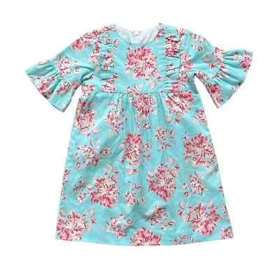 Vestido Kelly's Kids 7-8 azul turquesa rosa babado floral manga sino Caroline  - Imagem 1 de 4