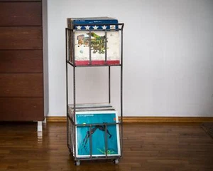 LP storage Double-deck Album crate // Record cart on rotating wheels // conta... - Picture 1 of 41
