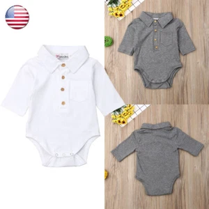 Baby Boys Formal Dress Shirts Gentleman Romper Bodysuit Wedding Party Outfits - Picture 1 of 13