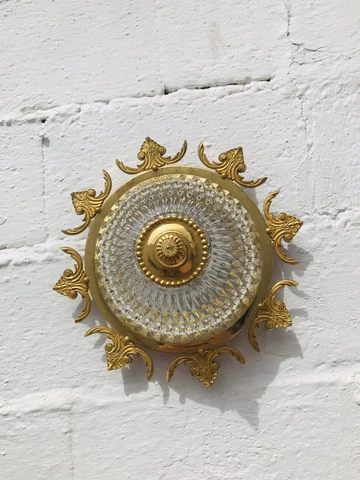 14 x 8" Antique, Golden, Brass, Bronze, Cut Crystal, Flush Mount, Ceiling, Light Cover