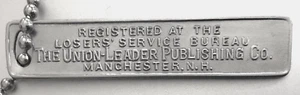 VTG Newspaper Customer Tag Credit Coin: Union Leader Publishing: Manchester NH - Picture 1 of 2