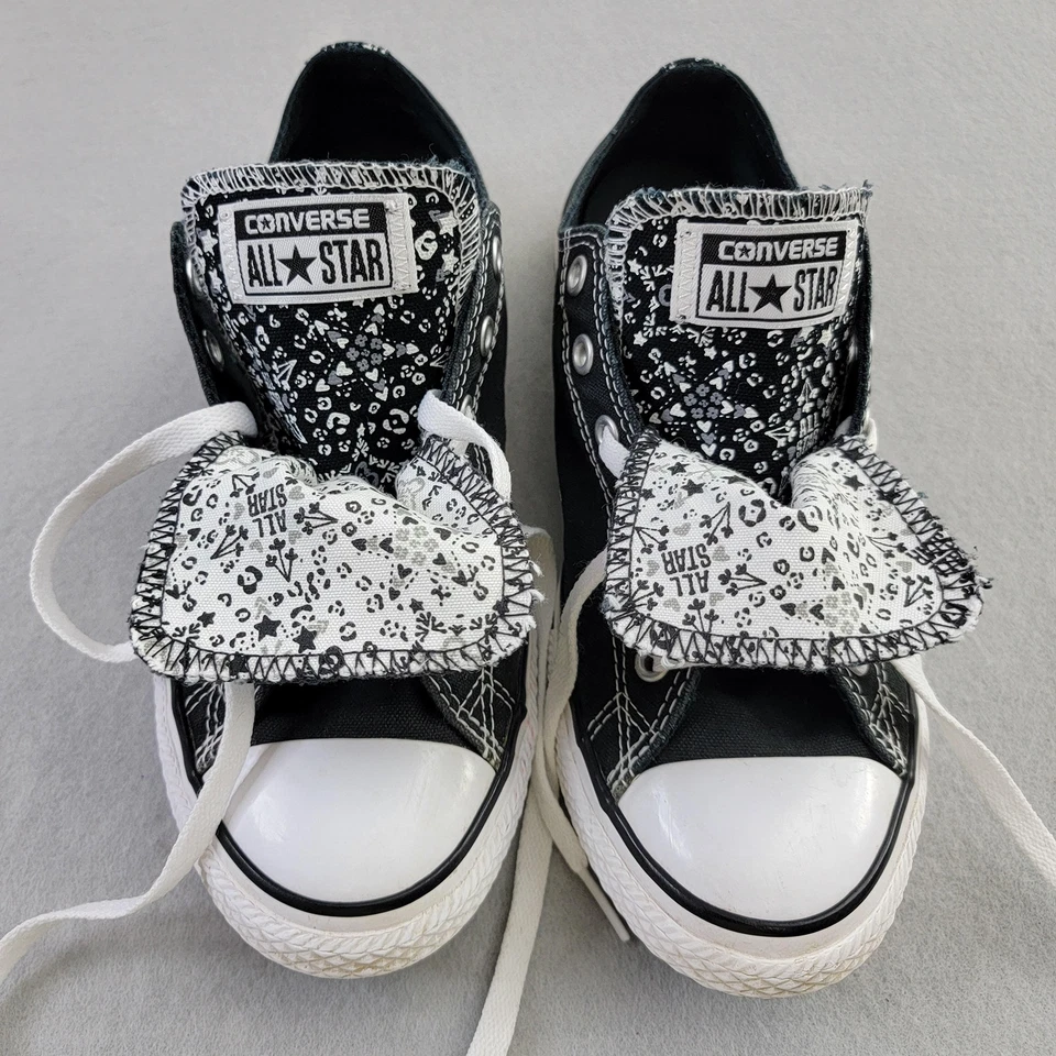 Converse All Star Sneakers Junior 5 Black Low Top Floral  Art 2 Wear Print Fun - Image 1 of 4
