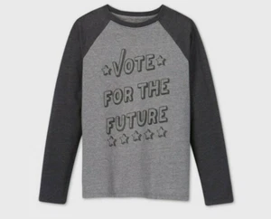 Cat & Jack Raglan Gray Boy's Long Sleeve Graphic T-shirt Vote For The Future L - Picture 1 of 3