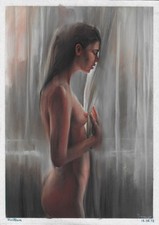 original drawing A3 183KJ art by samovar woman naked pastel signed realism 2020