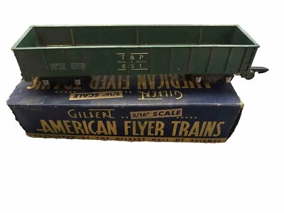 Gilbert AMERICAN FLYER 631 T&P TEXAS & PACIFIC Green GONDOLA Car+ORIG. Box S Ga. - Image 1 of 2
