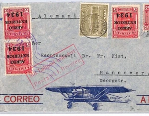 GUATEMALA Airmail 1935 Cover AEROPLANE ILLUSTRATED *1934* OVERPRINT Germany YV99 - Picture 1 of 12