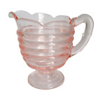 Vintage Mid Century Jeanette Glass Pink Horizontal Ribbed Scallop Footed Creamer