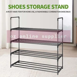 Shoe Rack Stackable Shelves 4 Tiers Shoes Storage Stand Black 60/80cm - Picture 1 of 10