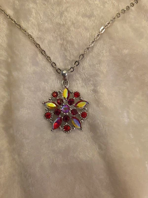 Red Stones Pendant Rhodium Plated, Nickel Free Necklace, Chain 18-20" - Image 1 of 4