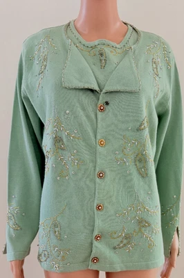 Cárdigan de Colección Nuevo sin Etiquetas Libro de Cuentos Tejidos Verde Bordado Cuentas Lentejuelas Twinset Talla M Foto 1 de 4