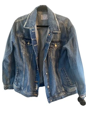 Women’s Old Navy Boyfriend Trucker Denim Jacket Size Medium Distressed - Image 1 of 4