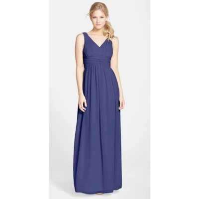 Vestido para mujer Donna Morgan talla 4 Julie cintura torcida seda gasa azul marino medianoche  Foto 1 de 4