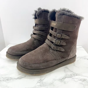 AU&MU Australia halbhohe braune Wildleder-Winterstiefel mit Lammfellfutter Größe 8 - Bild 1 von 9