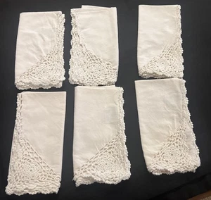 6 tovaglioli in stoffa con bordo all'uncinetto beige bellissimi - Foto 1 di 4