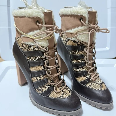 Zapato deslumbramiento MIRNA Mujer Tacones con cordones Botas Imitación Cuero Marrón Estampado Serpiente 10 Foto 1 de 4