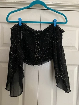 Blusa para mujer Charlotte Russe negra transparente fuera del hombro talla Junior S Foto 1 de 4