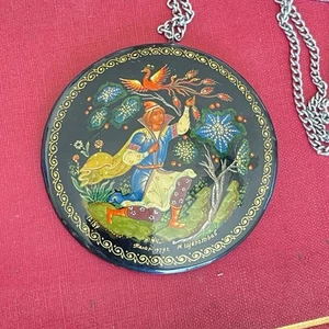 Vintage russischer handbemalter schwarzer Lack 1979 Feuervogel signiert - mit Box - Bild 1 von 9