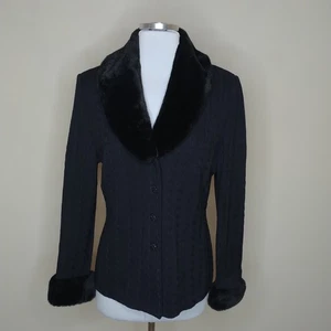 St John Collection Veste Tricot Noir Col Fourrure Amovible / Manchette 6 Femmes Santana - Photo 1/14