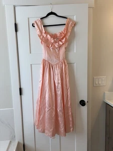 Vintage 80's Satin Pink Prom Dress Jessica McClintock GUNNE SAX Ruffle Lace Sz 3 - Picture 1 of 8