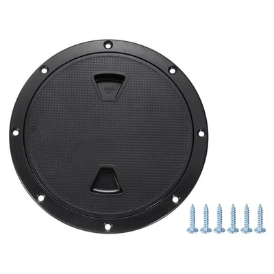 Boat Hatch, 8" Round Non Slip Plate Inspection Deck with Screws, Black Foto 1 de 4