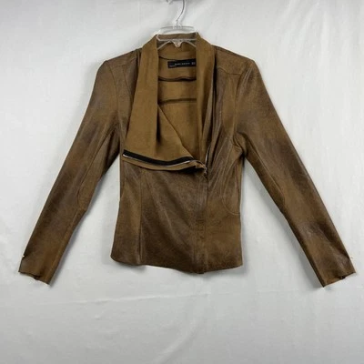 Zara Faux Suede Jacket Women’s Size XS Brown Moto Biker Boho Chic Zip Up Western - Image 1 of 4