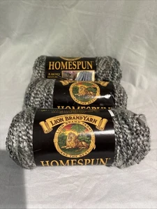 Lot 3 Skeins Lion Brand HOMESPUN Yarn ROMANESQUE 343 Shades Of Gray 6 oz. ea New - Picture 1 of 6