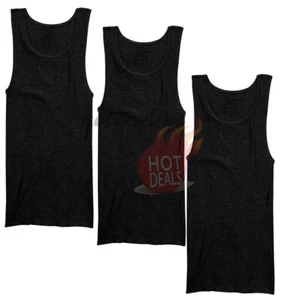 3 Pack Men's Black 100% Cotton Tank Top A-Shirt Ribbed Undershirt Size:S-2XL - Picture 1 of 4