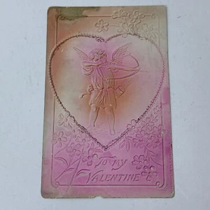 Postal Vintage San Valentín Repujado Cupido Rosa Naranja - Imagen 1 de 6