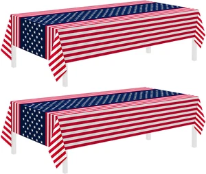 4Th of July Tablecloth, American Flag Tablecloths, 2 Pack 54" X 108" Disposable - Picture 1 of 12