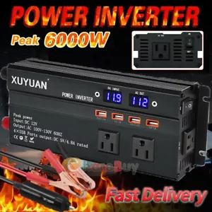 Convertidor 6000W De DC 12V A 110V AC Con USB Para Carro Auto Inversor Corriente - Picture 1 of 40
