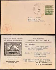 US #899 on WWII Patriotic Antassawamock Neck Mass 1942 cncl on Whaling City *d - Picture 1 of 3