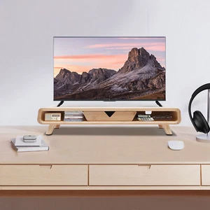 24in Bamboo Monitor Stand W/ Drawer Back Baffle Desktop Stand Riser 4.5in Height - Picture 1 of 24
