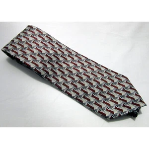 Vintage Mens Pierre Cardin Silk Tie Geometric Pattern Burgundy Black Gray Silver - Picture 1 of 3