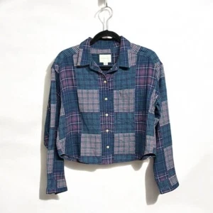 🌻NWOT American Eagle Outfitters Multi Plaid Patchwork Cropped Top Size S. - Picture 1 of 4
