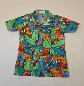 Vintage Compass Boys Size 5 Button Up With Collar Tropical Shirt Scarlet Macaws - Picture 1 of 12