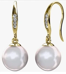 Cate & Chloe “Betty” Freshwater Pearl Drop Earrings 18K Yellow Gold Plated New - Picture 1 of 4