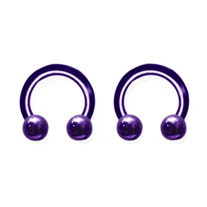 Pair of Titanium Circular Barbells 10 Gauge 3/8" Dia w/5mm Balls Blue/Purple - Picture 1 of 1