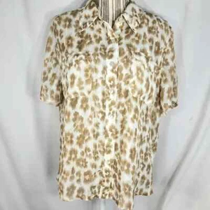 Alfred Dunner Tan & White Abstract Floral SemiSheer Button Down Top Plus Size 16 - Picture 1 of 10