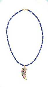 Collarino argento sterling zirconi sfaccettati blu pendente corno zirconi blu - Foto 1 di 6