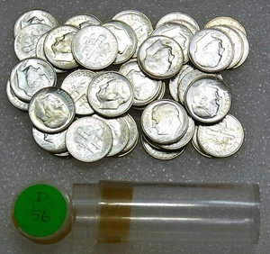 1956-D Roosevelt Silver Dime Original UNPICKED Gem BU roll 50 coins Frosty #P55D - Picture 1 of 2