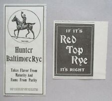 Hunter Baltimore Rye & Red Top Rye Whiskey PRINT ADs - 1903 ~ LOT of 2 Ads