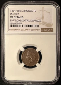 1864/186 L BRONZE 1C INDIAN HEAD PENNY * FS-2302 * NGC XF DETAILS * ULTRA RARE❗️ - Picture 1 of 13