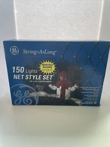 GE 150 Light Net Style String-A-Long Christmas Lights 6’x4’ Blue Bulbs - Picture 1 of 5