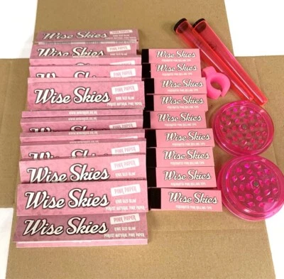 WISE SKIES HUGE Pink Rolling Paper Smoking Set Pink Rolling Tips King Size Slim Cone Tubes