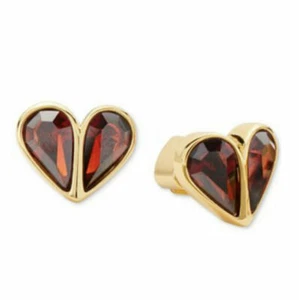 Kate Spade Rock Solid Heart Stud Ruby Red Gold Tone Earrings NWT $58 Dust Bag - Picture 1 of 1