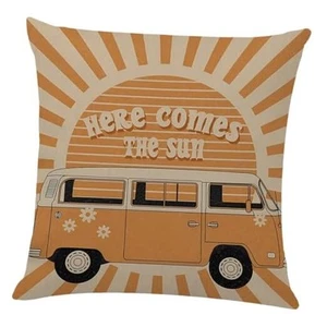 Here Comes The Sun Throw Pillow Cover 18x18 inch Boho Vintage Bus Summer  - Picture 1 of 2