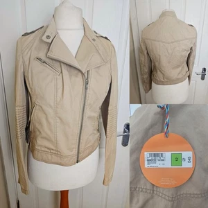 Size 12 BNWT M&S Indigo Collection Sand Beige Zip Up Cotton Bomber Jacket - Picture 1 of 7